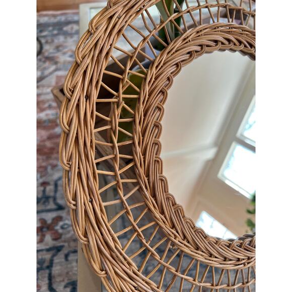 Vintage French Rattan Bamboo Pineapple Mirror 60s Natural Handmade Chic Boho - Picture 2 of 8